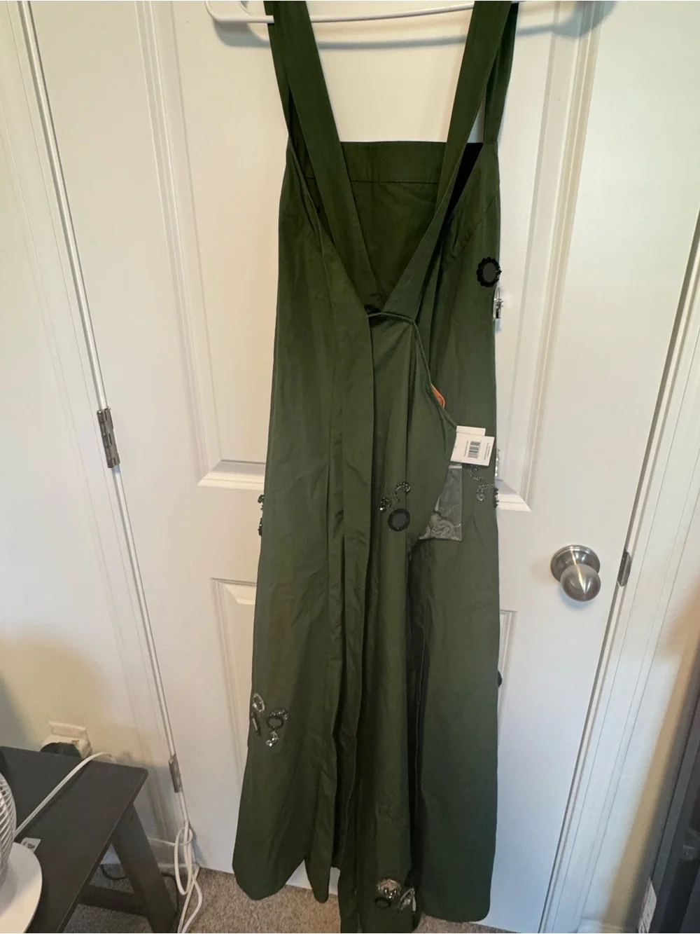 Tory Burch Olive Green Square-Neck Maxi Dress with Waist Tie - Picture 4 of 6